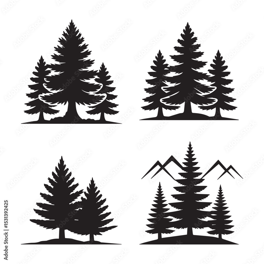 Obraz premium Pine Tree Silhouette Vector Set.