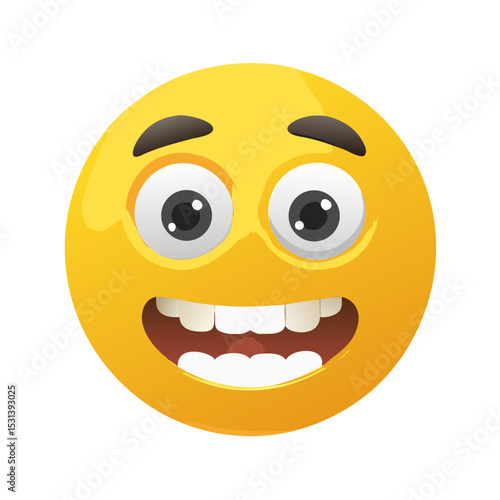 Emoji Face With two front teeth. Emotion 3d cartoon icon. Yellow round emoticon. Vector illustration
