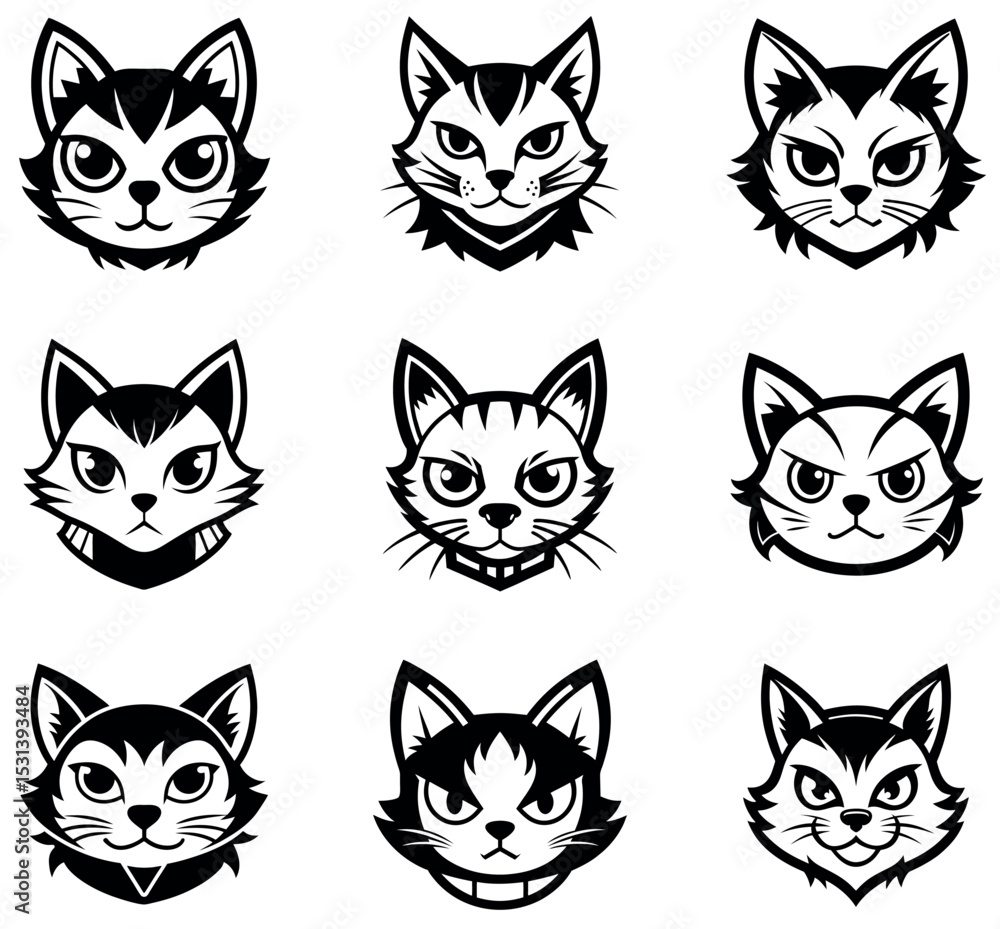 Fototapeta premium Vector Set of Fierce Cat Head Mascots for Esporta and Team Logos