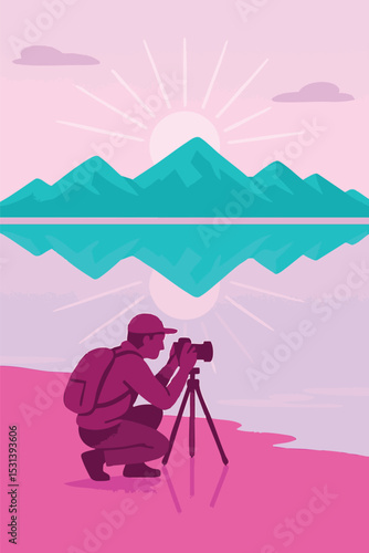 silhouette of a photographer in mountains