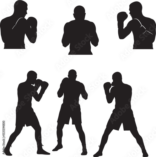 Boxing Silhouette Collection Vector White Color Background