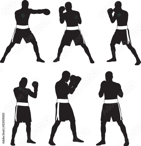 Boxing Silhouette Collection Vector White Color Background