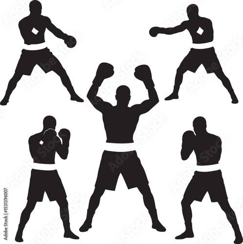 Boxing Silhouette Collection Vector White Color Background