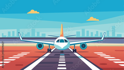 Airport Runway with Taxiing Plane