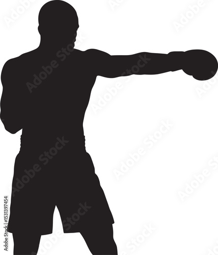 Boxing Silhouette Collection Vector White Color Background