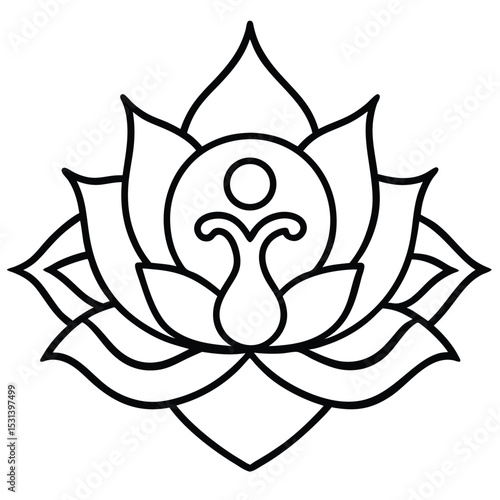 A stylized lotus flower with a human figure at its center, a symbol of spiritual growth and enlightenment