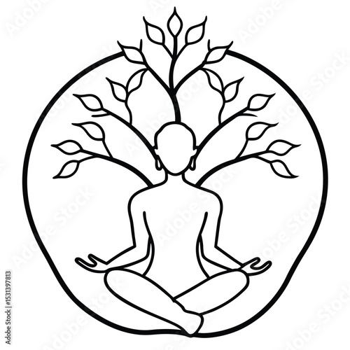Person meditating with tree of life growing from their head