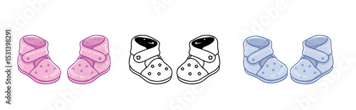 Cute baby booties in pink and blue colors for newborns on a white background