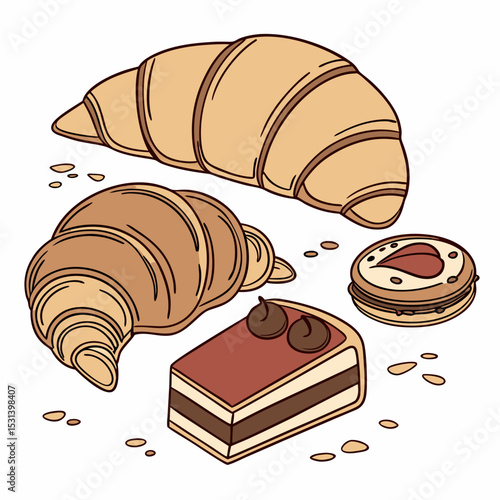 Rustic French Pastry Flat Lay with Croissants and Crumbs