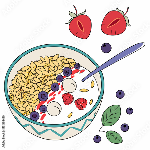 Healthy Breakfast Bowl with Granola and Fresh Fruits