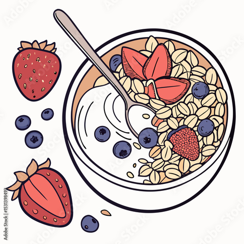 Colorful Granola Bowl with Yogurt and Seasonal Fruits