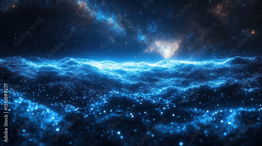 Fototapeta premium Cosmic, glowing, blue waves in space