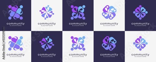 Set Collections of People Community Logo Design Inspirations. Abstract Vector Teamwork Social Forum Interactions Concept.