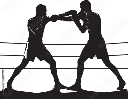 Boxing Silhouette Collection Vector White Color Background
