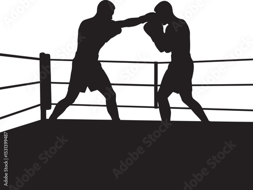 Boxing Silhouette Collection Vector White Color Background
