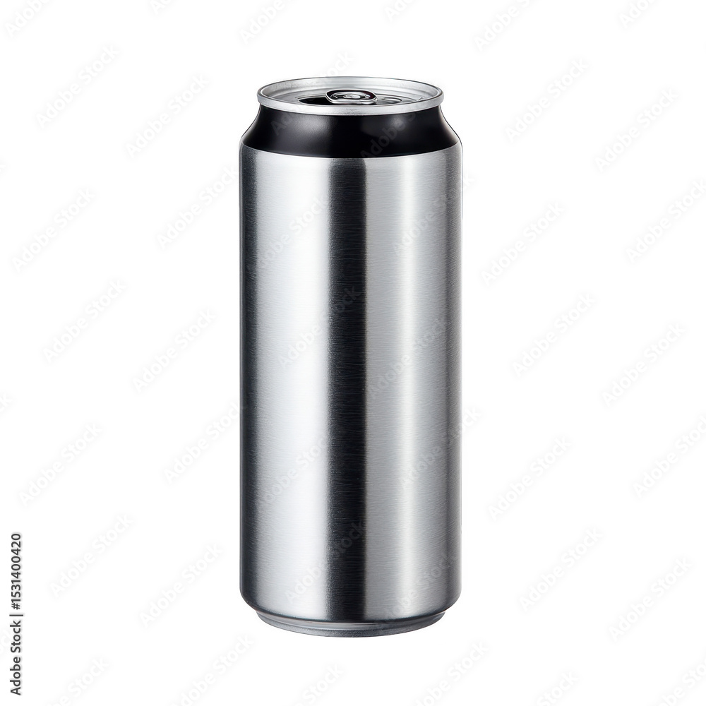 Sleek, tall aluminum can with minimalist design, perfect for beverages like soda or energy drinks. shiny metallic surface reflects light, giving it modern look Sleek, tall aluminum can with minimalist design, perfect for beverages like soda or energy drinks. shiny metallic surface reflects light, giving it modern look