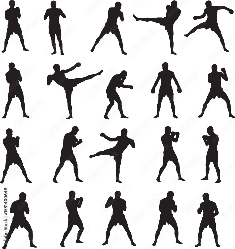 Obraz premium Boxing Silhouette Collection Vector White Color Background