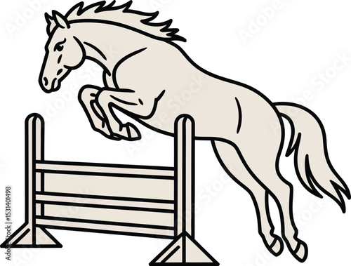 A horse gracefully leaps over a hurdle in a show jumping event