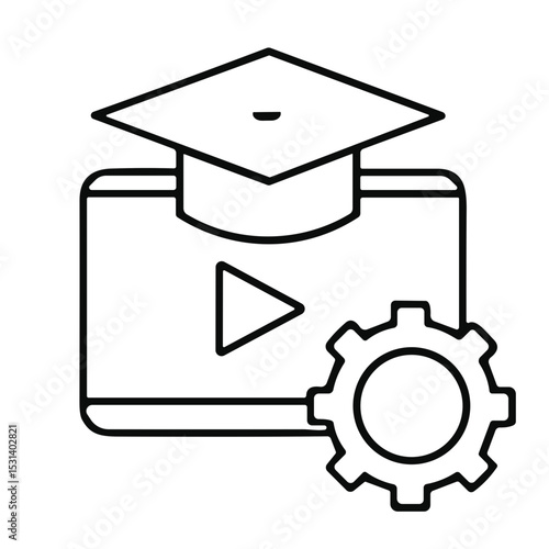 Educational video icon with graduation cap and gear symbol  