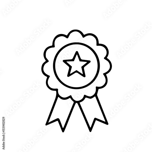 Award ribbon with star in simple line art style  