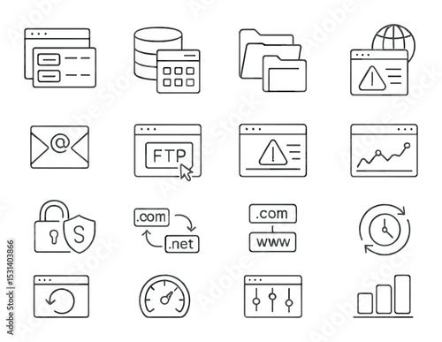 Web icons set. linear internet, email, data, security, clock, network, chart vector icons