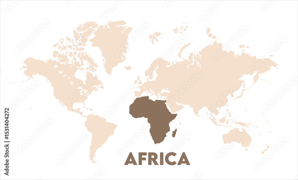 Fototapeta Africa map highlighted on the world map, Africa map, modern world map, Illustration, eps 10, worldwide, all continents, all countries, worldwide project