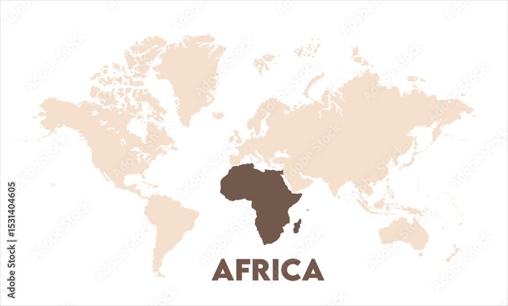Naklejka premium Africa map highlighted on the world map, Africa map, modern world map, Illustration, eps 10, worldwide, all continents, all countries, worldwide project
