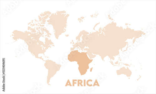 Africa map highlighted on the world map, Africa map, modern world map, Illustration, eps 10, worldwide, all continents, all countries, worldwide project
