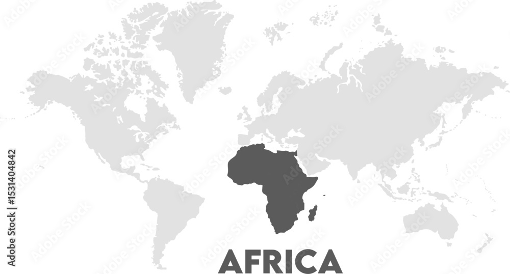 Fototapeta premium Africa map highlighted on the world map, Africa map, modern world map, Illustration, eps 10, worldwide, all continents, all countries, worldwide project