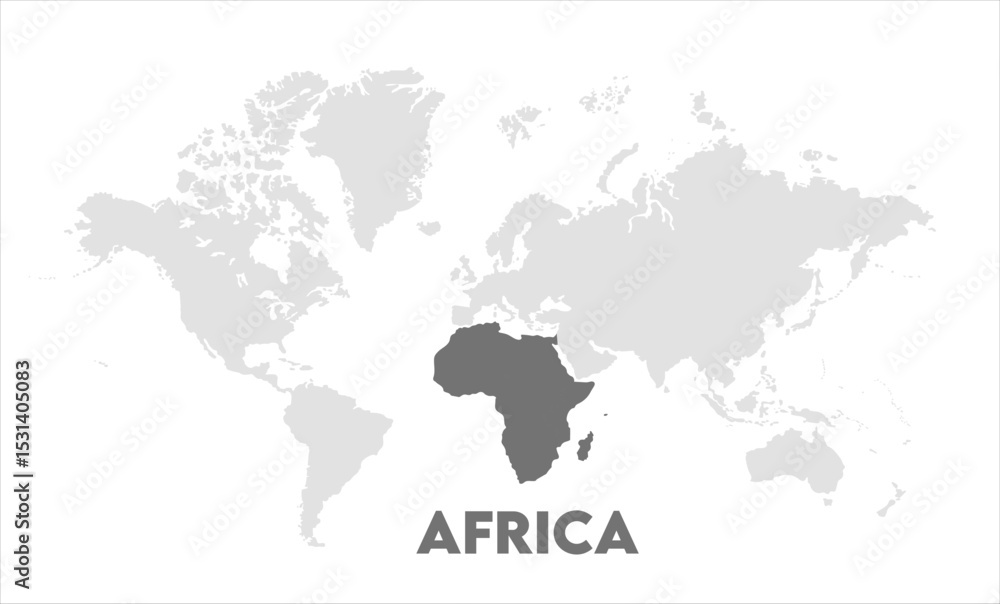 Naklejka premium Africa map highlighted on the world map, Africa map, modern world map, Illustration, eps 10, worldwide, all continents, all countries, worldwide project
