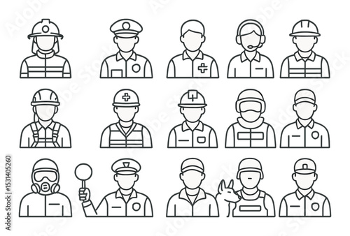 Profession icon set. occupation, job, career silhouette worker, firefighter, police vector icons.