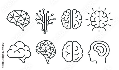 Brain icon set. neuroscience linear icons: neuron, mind, intelligence, cortex vector icons.