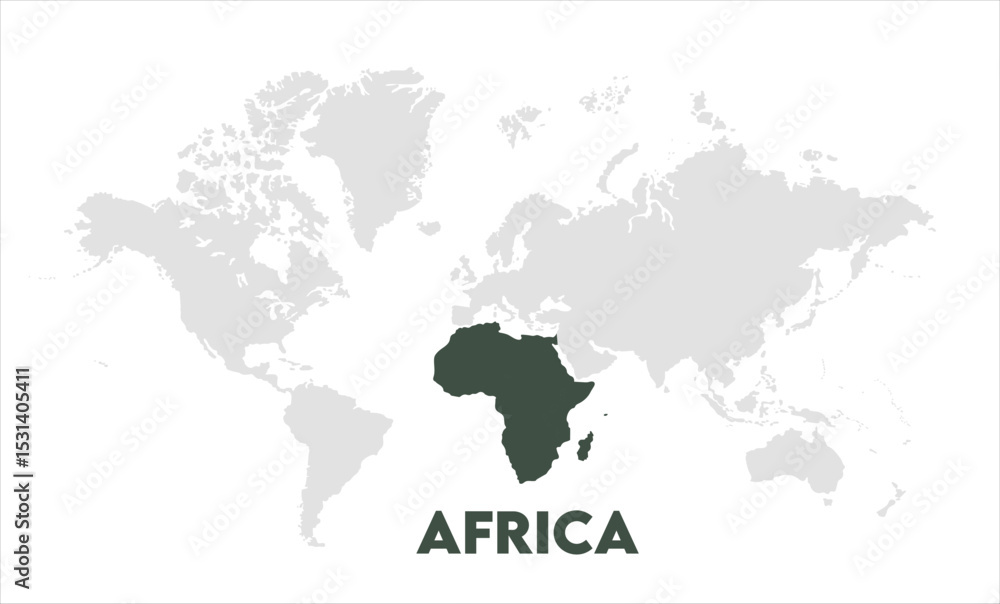 Naklejka premium Africa map highlighted on the world map, Africa map, modern world map, Illustration, eps 10, worldwide, all continents, all countries, worldwide project