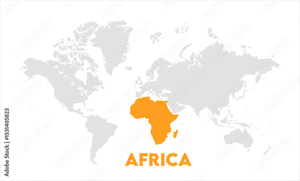 Fototapeta Africa map highlighted on the world map, Africa map, modern world map, Illustration, eps 10, worldwide, all continents, all countries, worldwide project