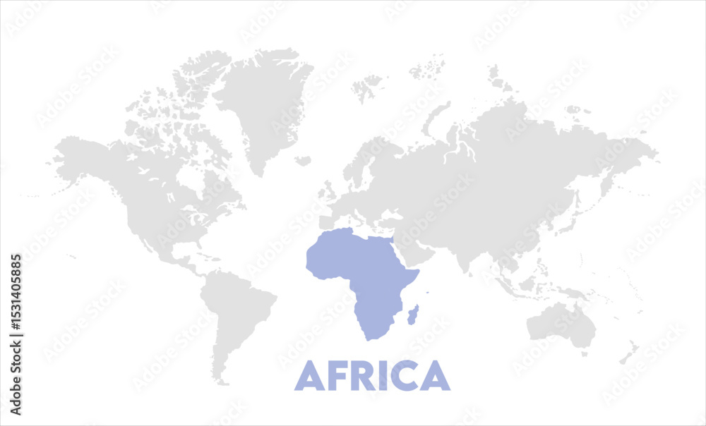 Naklejka premium Africa map highlighted on the world map, Africa map, modern world map, Illustration, eps 10, worldwide, all continents, all countries, worldwide project