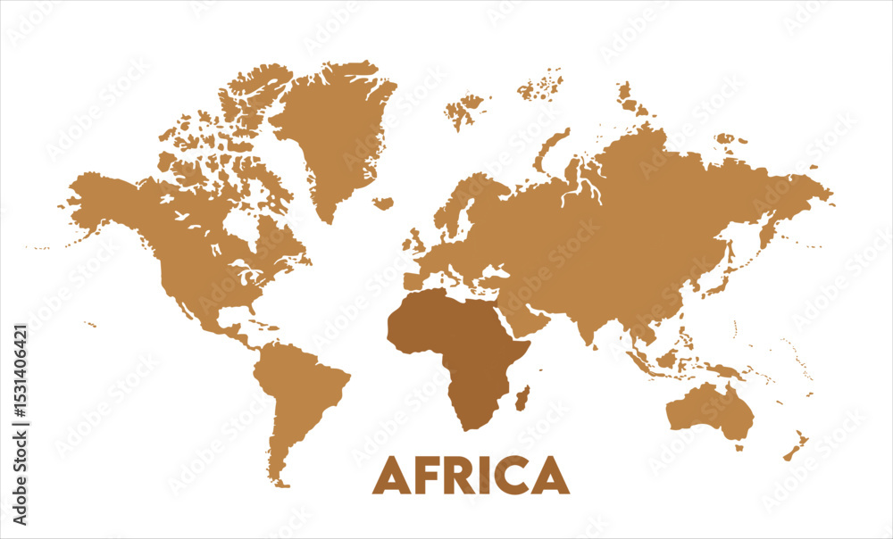 Fototapeta premium Africa map highlighted on the world map, Africa map, modern world map, Illustration, eps 10, worldwide, all continents, all countries, worldwide project