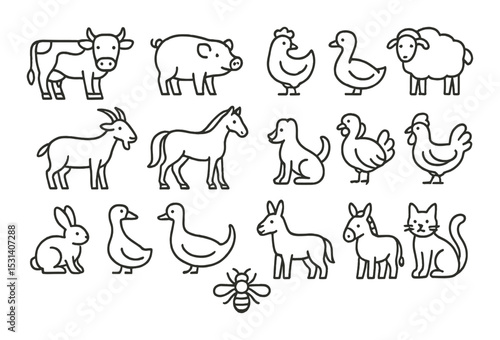 Farm animal set. livestock and pet silhouettes. cow, pig, rabbit, sheep, dog vector icons.