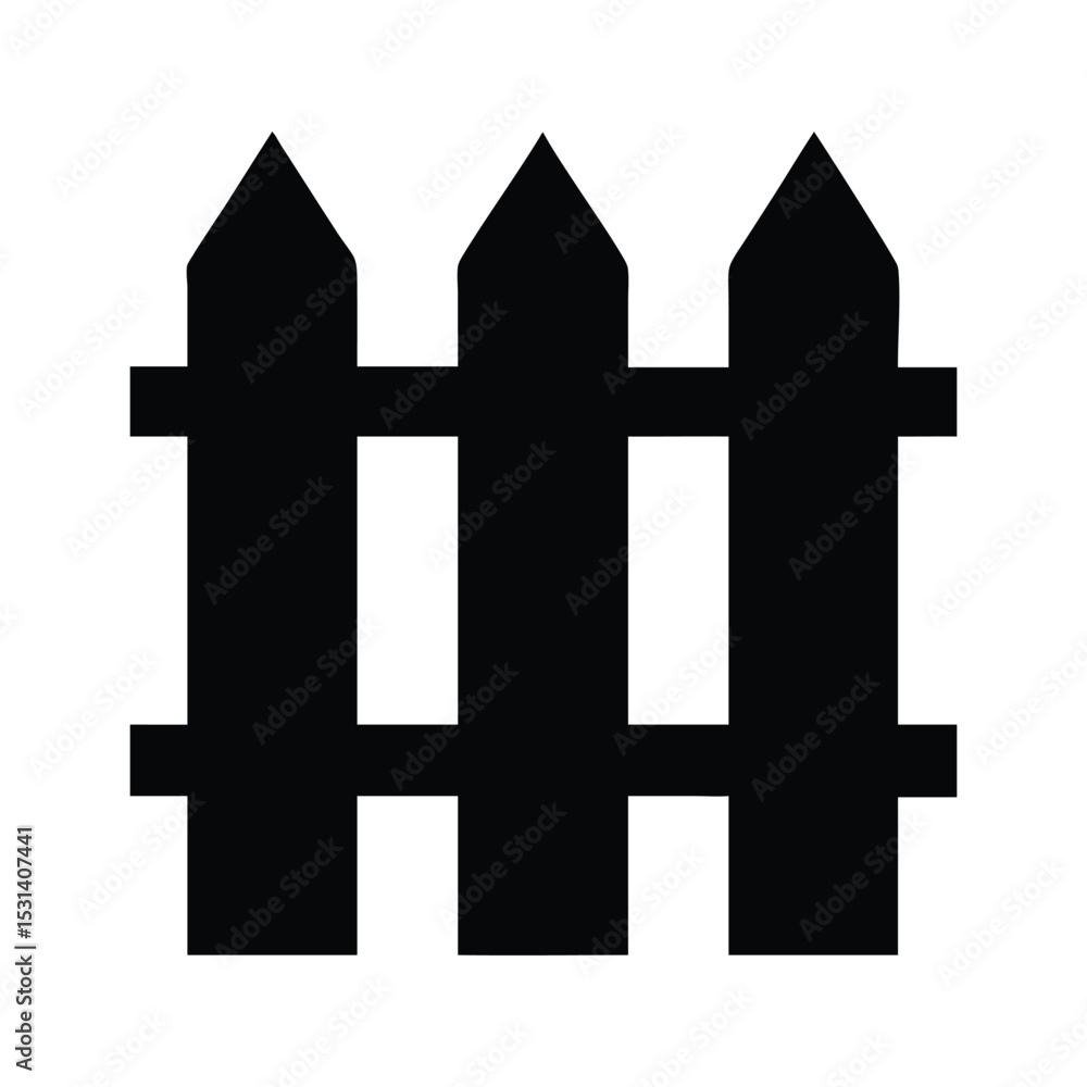 Black picket fence icon, a symbol of boundary. Black picket fence icon, a symbol of boundary.