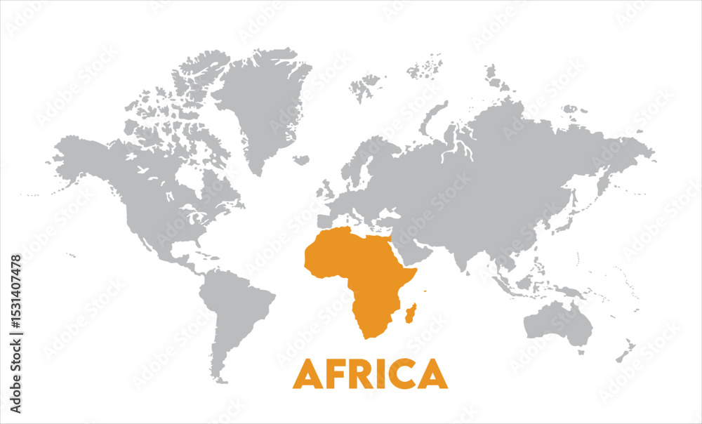 Naklejka premium Africa map highlighted on the world map, Africa map, modern world map, Illustration, eps 10, worldwide, all continents, all countries, worldwide project