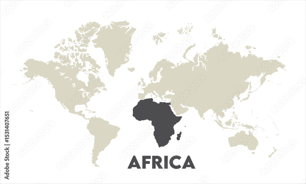 Naklejka premium Africa map highlighted on the world map, Africa map, modern world map, Illustration, eps 10, worldwide, all continents, all countries, worldwide project