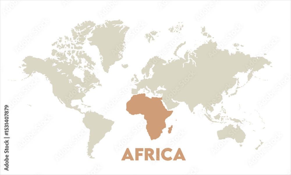 Naklejka premium Africa map highlighted on the world map, Africa map, modern world map, Illustration, eps 10, worldwide, all continents, all countries, worldwide project