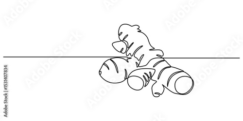 Ginger vector illustration. One line drawing art illustration organic ginger, Single one line drawing of healthy organic ginger for harvesting logo identity. Fresh flowering plant rhizome concept pro.