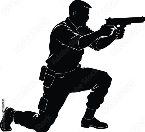 Undercover Armed Agent Running Side Silhouette Illustration