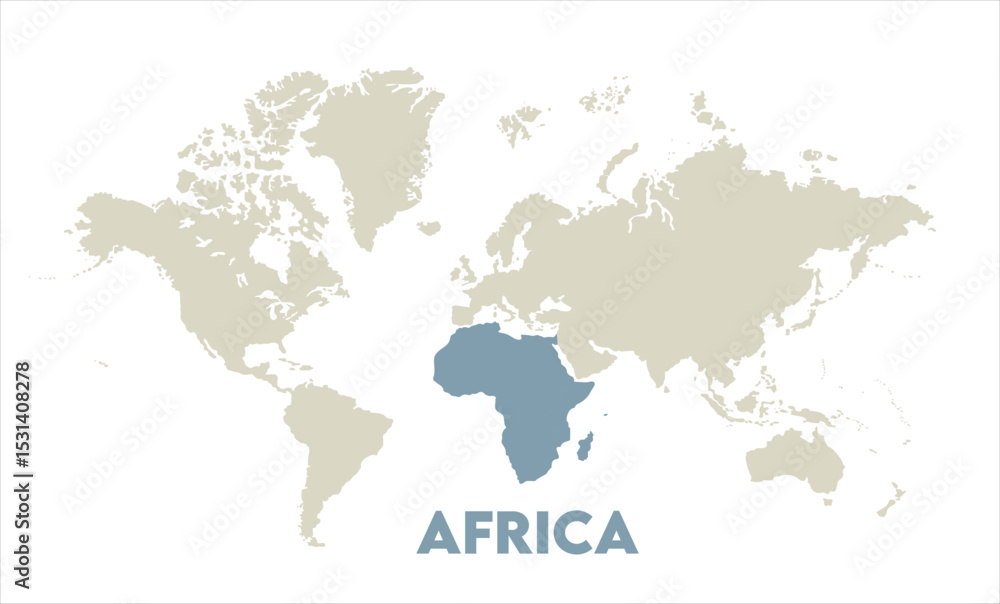 Naklejka premium Africa map highlighted on the world map, Africa map, modern world map, Illustration, eps 10, worldwide, all continents, all countries, worldwide project