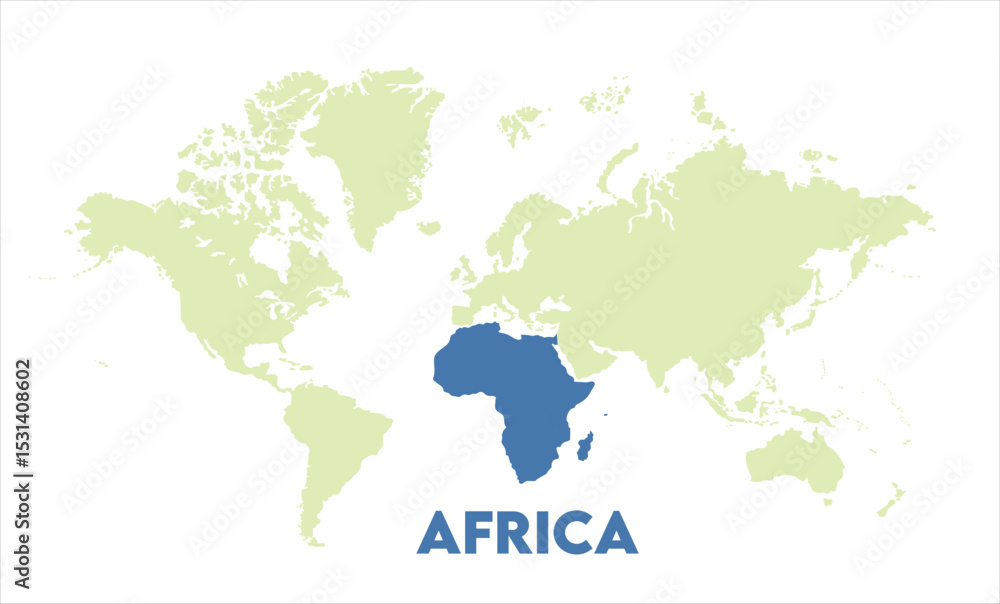Naklejka premium Africa map highlighted on the world map, Africa map, modern world map, Illustration, eps 10, worldwide, all continents, all countries, worldwide project