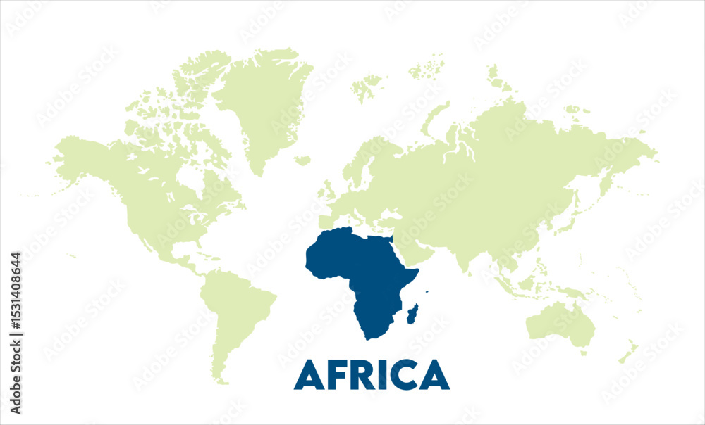 Naklejka premium Africa map highlighted on the world map, Africa map, modern world map, Illustration, eps 10, worldwide, all continents, all countries, worldwide project
