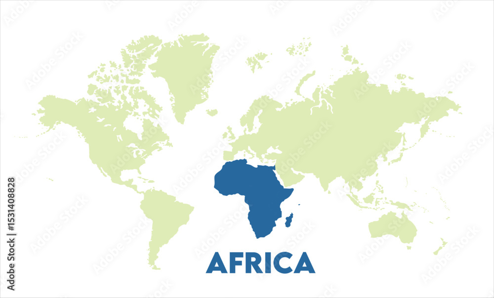 Naklejka premium Africa map highlighted on the world map, Africa map, modern world map, Illustration, eps 10, worldwide, all continents, all countries, worldwide project