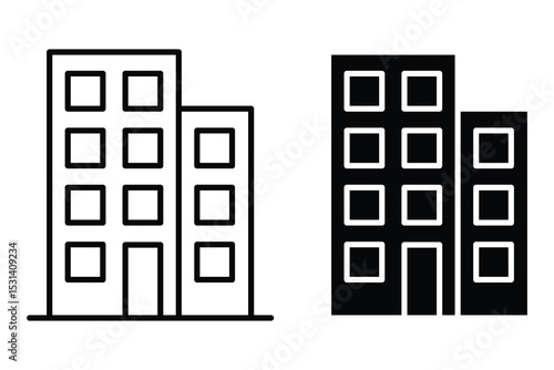Office building apartment icon. simple outline and fill icons related to office buildings and real estate business. skyscraper symbol. architecture logo.  Vector illustration.  