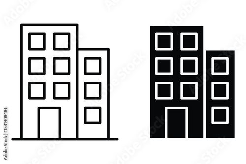 Office building apartment icon. simple outline and fill icons related to office buildings and real estate business. skyscraper symbol. architecture logo.  Vector illustration.  