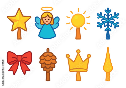 Christmas holiday set. festive celebration flat icons. star, angel, snowflake, tree vector icons.
